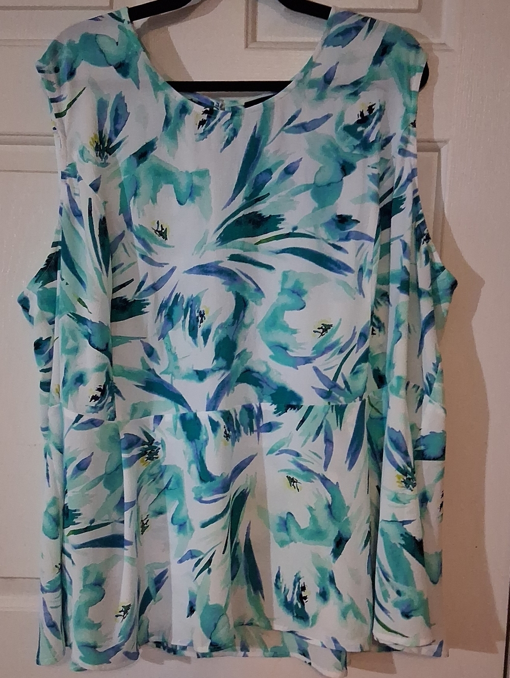 Catherines Floral Watercolor Shell Top - Teal & Blue